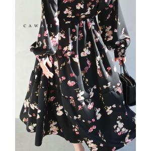 Sから2L対応 黒 ほころぶ花のティアードロング...の商品画像