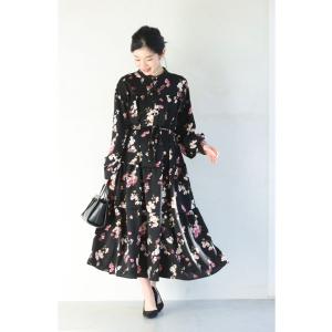 Sから2L対応 黒 ほころぶ花のティアードロン...の詳細画像3