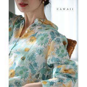 SからL対応 涼しく柔らかな花の水彩画シャツトップス