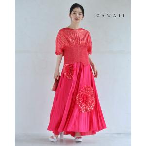 Sから3L対応 プリーツカットソーと花咲くチューブトップワンピースの2点セット