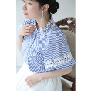 SからL対応 首元に輝くビジュー花襟のポワン袖...の詳細画像1