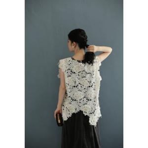 Sから2L対応 着飾るパールの花レースカットソ...の詳細画像3