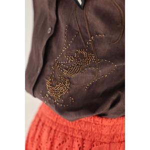 Sから2L対応 ビーズ煌めく蝶々刺繍シャツトップスの詳細画像4