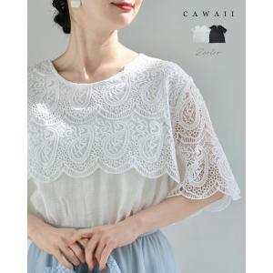 Sから3L対応 ぐるり囲むレースのTシャツトップス