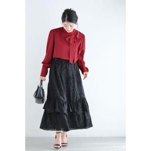 SからL対応 袖に咲く花のリボンブラウストップスの詳細画像2