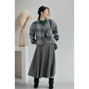 Sから2L対応 重ね着風な手元のチェックニット...の詳細画像2