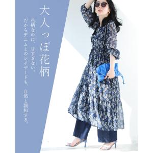 ML/2L3L対応 揺らめく花のシフォンワンピースの詳細画像3