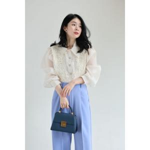 SからL対応 煌めくレース浮き立つシアー袖ブラ...の詳細画像3