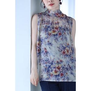 後ろで揺れるリボンの花画シフォンブラウストップスの詳細画像2