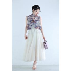後ろで揺れるリボンの花画シフォンブラウストップスの詳細画像3