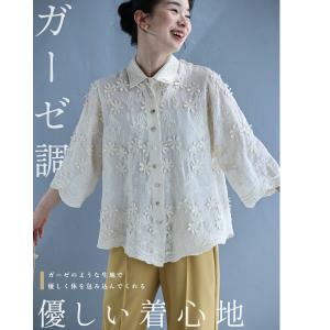 2wayスリーブの花びら浮かぶ柔らかシャツトップスの詳細画像4