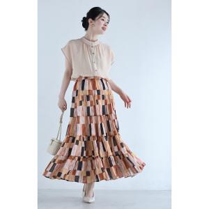 揺らめくブロックアートのティアードロングスカートの詳細画像1