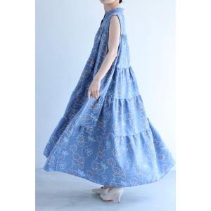 可愛いさ揺れる花刺繍風プリントロングワンピース...の詳細画像3