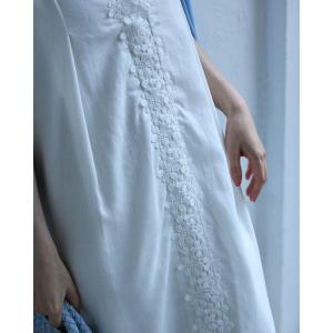センターに流れる白花レースロングワンピースベルト付きの詳細画像5