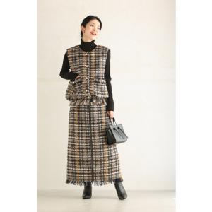 チェックツイード風ベストとスカートのセットアップの詳細画像4