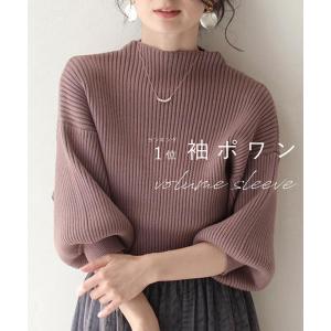CAWAII ブラウン 袖ポワンとオフネックのニットトップス ポワン袖