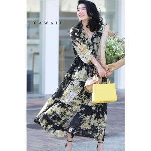 Sから3L対応 アンティーク花のシアーロングワンピースの商品画像