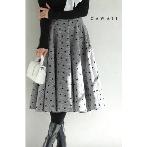 SからL対応 チェックに重なるフロッキードットミディアムスカート