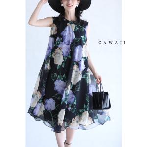 Sから2L対応 透明感溢れるシアーな花画ミニワンピースの商品画像