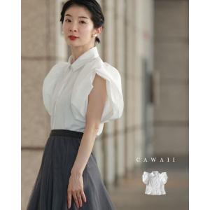 SからM対応 ふっくら花びらパフスリーブブラウストップス