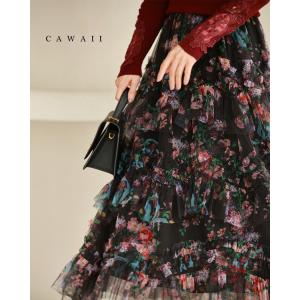 Sから3L対応 黒 色とりどりの花が咲くふわふわ...の商品画像