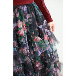 Sから3L対応 黒 色とりどりの花が咲くふわふ...の詳細画像1
