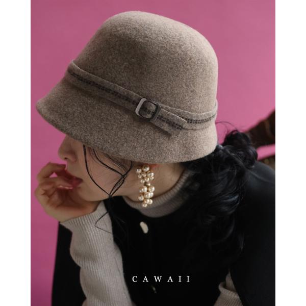 バックル付きベルトのウールライクハット
