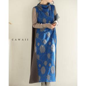 Sから3L対応 泡のような円が浮かぶ異素材合わせミディアムワンピース