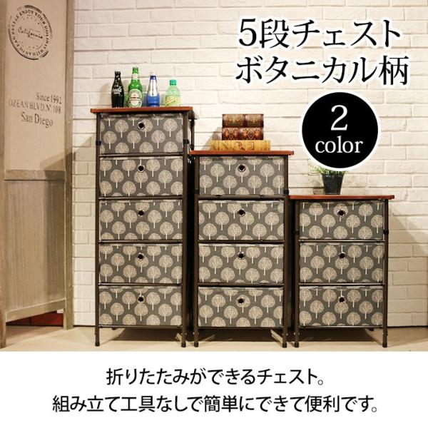 折りたたみ ５段 収納チェスト ボタニカル柄 LFS-655