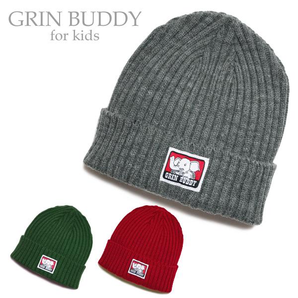 ニット帽 キッズ 子供 GRIN BUDDY グリンバディー ゾウさんワッペン 二つ折り ニット 帽...