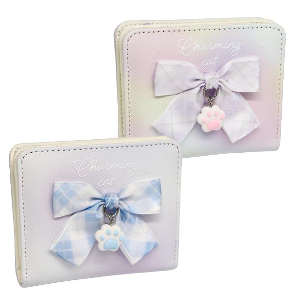 財布 二つ折り 女の子 キッズ リボン&amp;肉球 (MDX-104) おしゃれ かわいい ミニ財布 お財...