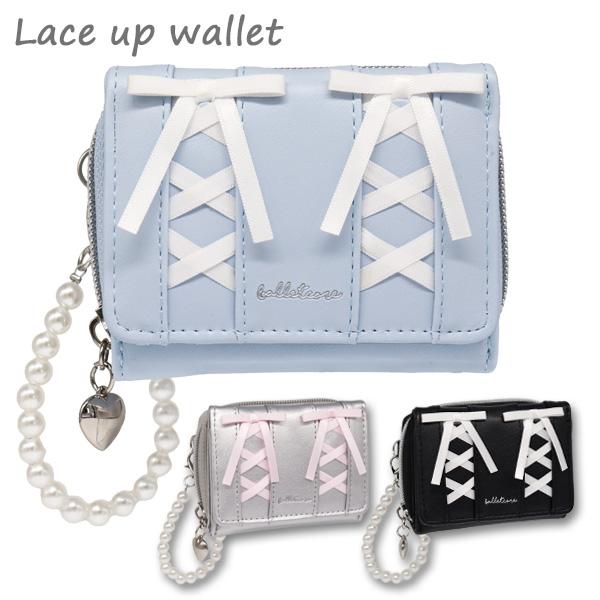 財布 三つ折り コンパクト 女の子 Wリボン パールストラップ ミニ財布 (WC24058) おしゃ...