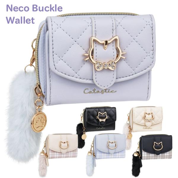 財布 ミニ財布 三つ折り 女の子 ネコ バックル しっぽ付き サイフ おしゃれ かわいい 可愛い 小...