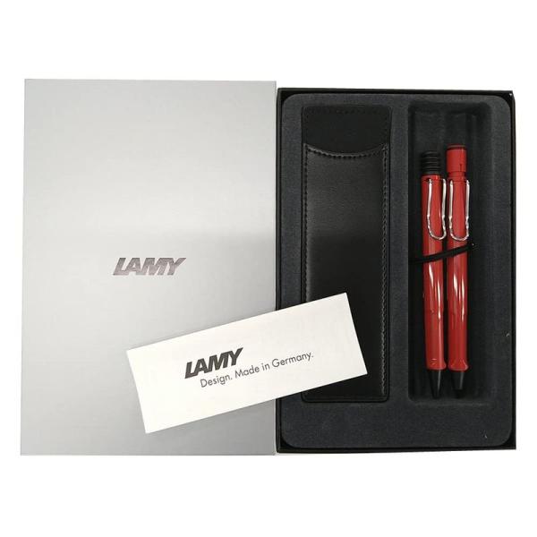 文房具 LAMY ラミー ボールペン シャープペン セット サファリ レッド レザーペンケース付き ...