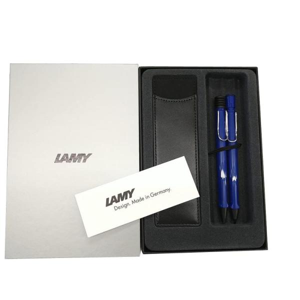 新入学の LAMY ラミー ボールペン シャープペン セット サファリ ブルー レザーペンケース付き...