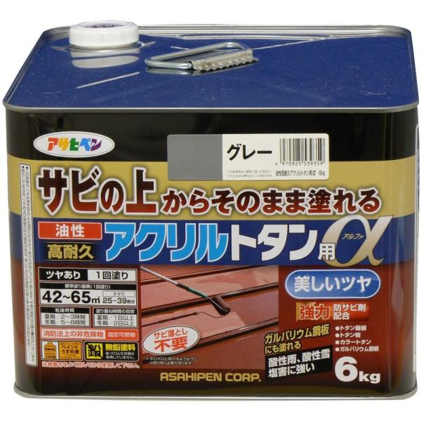 塗料缶・ペンキ グレー 塗料 アサヒペン 油性高耐久アクリルトタン用α 6kg