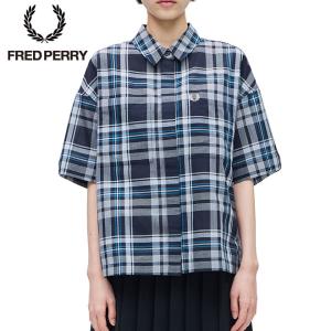 フレッドペリー シアサッカー 半袖 タータンチェックシャツ FRED PERRY G7158 ネイビー608 レディース Sheer Tartan Shirtの商品画像