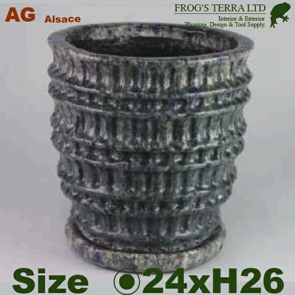 ポットパレス M(直径24cm×H26cm）（底穴あり/受皿付）セラミック 最高級 植木鉢