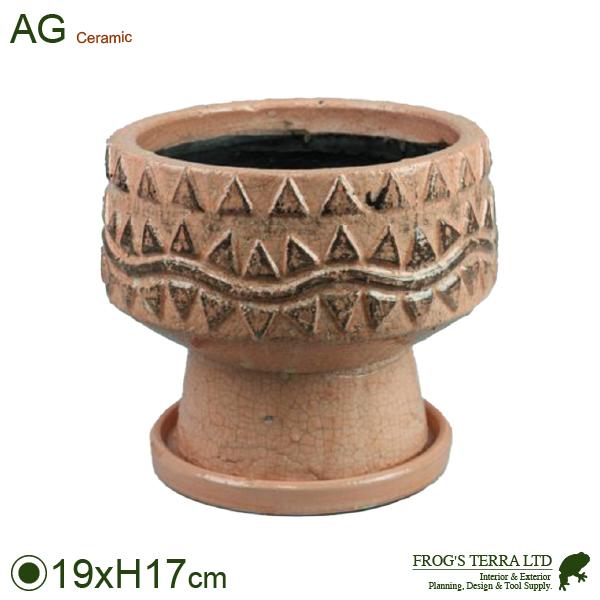 アステカ S（直径19cm×H17cm）（底穴あり/受皿付）  鉢 ディスプレイ サボテン 多肉 塊...