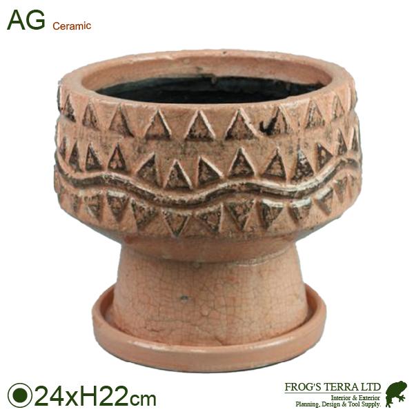 アステカ L（直径24cm×H22cm）（底穴あり/受皿付）  鉢 ディスプレイ サボテン 多肉 塊...