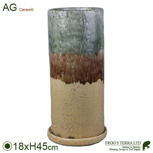 ケシズミシリンダー L（直径18.5cm×H45cm）（底穴あり/受皿付）セラミック 最高級 植木鉢