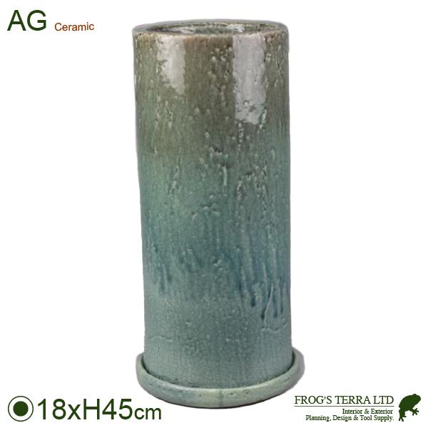 ススタケシリンダー L（直径18.5cm×H45cm）（底穴あり/受皿付）セラミック 最高級 植木鉢