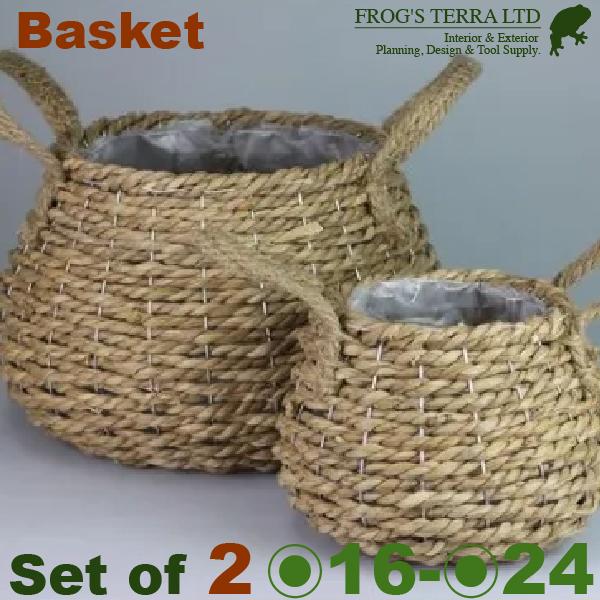 ストロー ラウンド バスケット SLセット（S:直径16cm×H16cm/L:直径24cm×H21c...