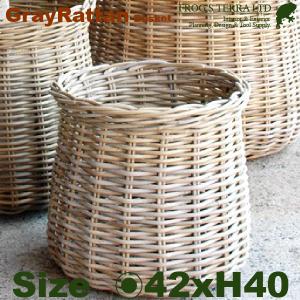 Gray Rattan Basket  S  B1252（直径42cm×H40cm）（底穴なし）（ラタン/藤）（植木鉢/鉢カバー）（プランター/寄せ植え）｜frog