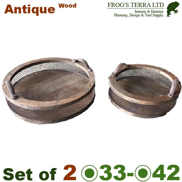ウッドボックスサークル SL Set（S:直径33cmxH12cm/L:直径42cmxH12.5cm...