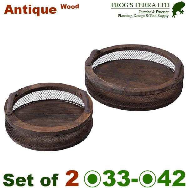 ウッドボックスラウンド SL セット（S:直径33cm×H12cm/L:直径42cm×H12.5cm...