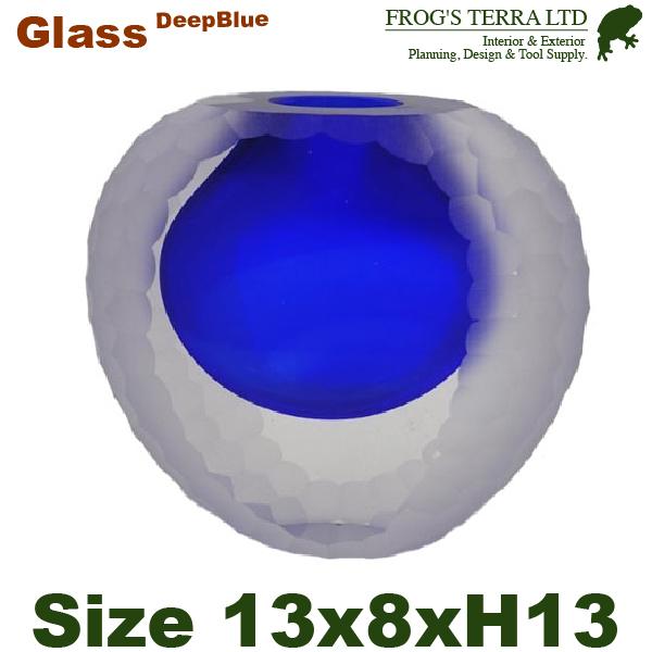 ロシェカットボウル 瑠璃（W13cm×D8cm×H13.5cm）（底穴なし）（鉄製 花器 ガラス）