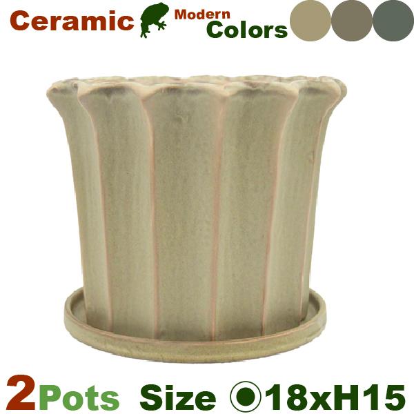 サラール L 同色2個セット（直径18.5cm×H15.5cm）（底穴あり/受皿付）（陶器製）（プラ...