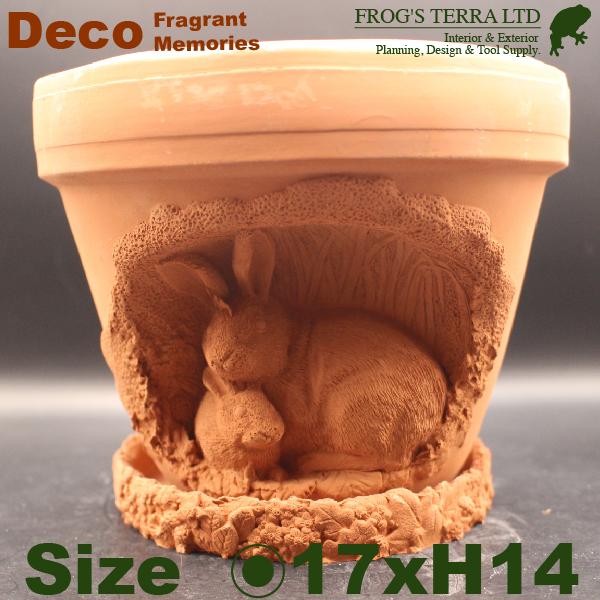 直輸入英国製デコレートポット ラビット（ウサギ）受皿付（直径17.5cm×H14cm）（底穴あり）（...