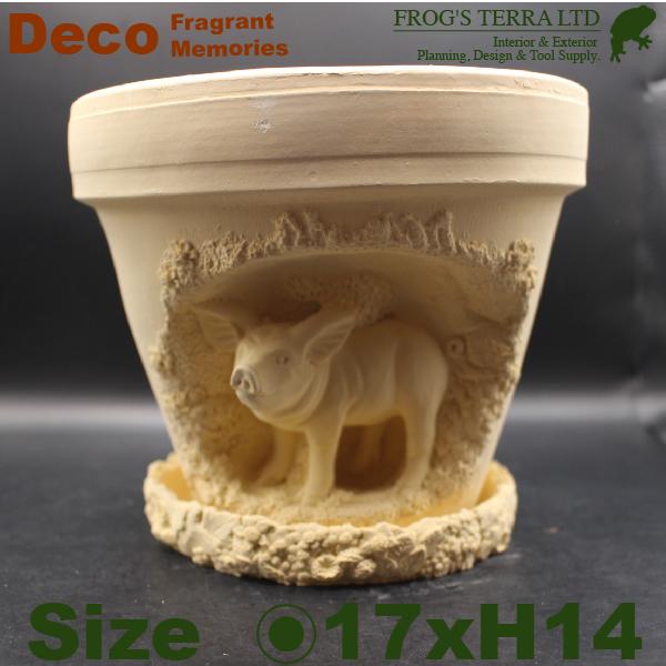 直輸入英国製デコレートポット ピッグ（ブタ）受皿付（直径17.5cm×H14cm）（底穴あり）（陶器...